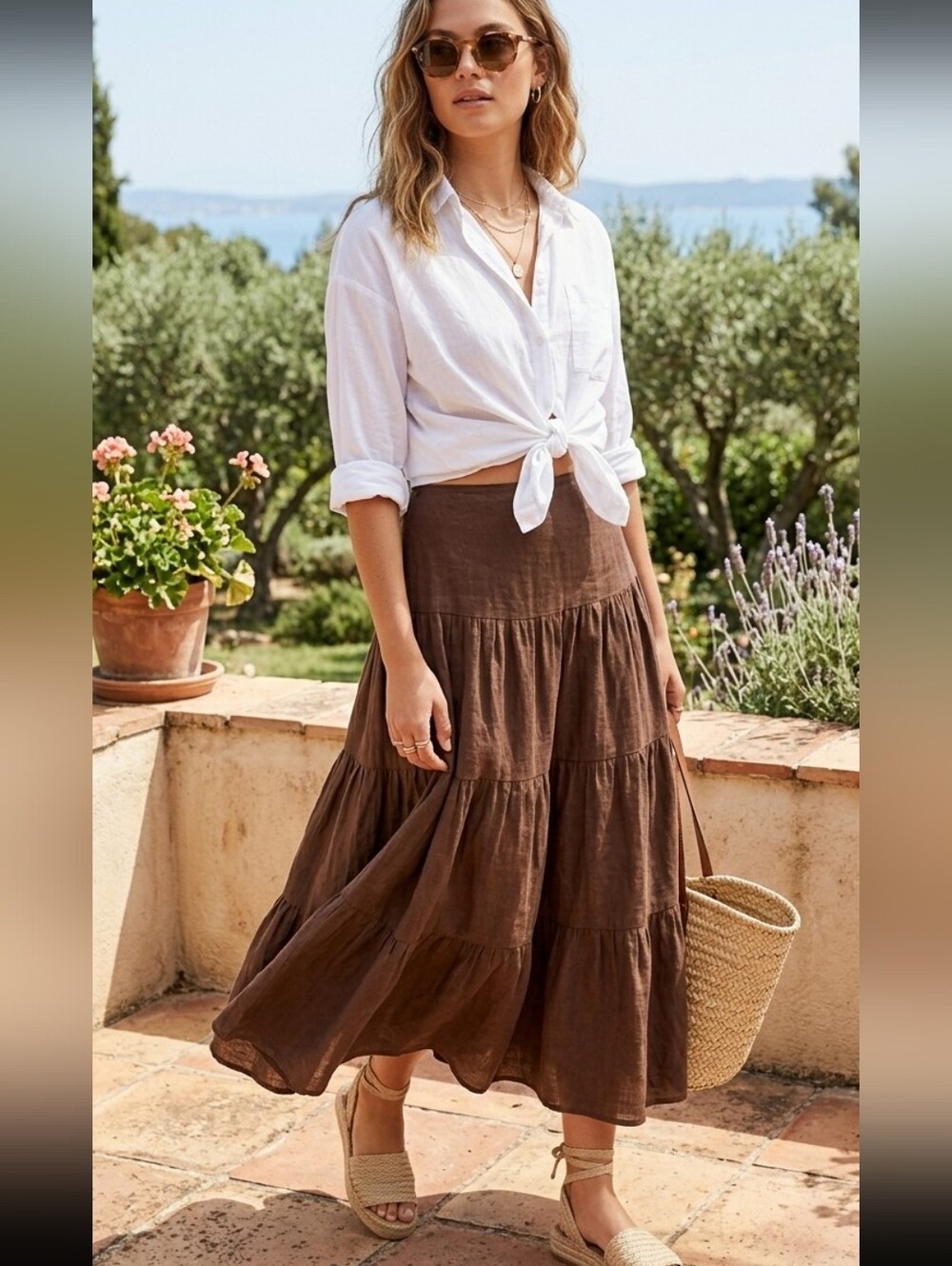 BIYAYCDA Maxi Skirt Womens Large Dark Brown Good Tiered Boho Prairie Y2K 1MR53MM
